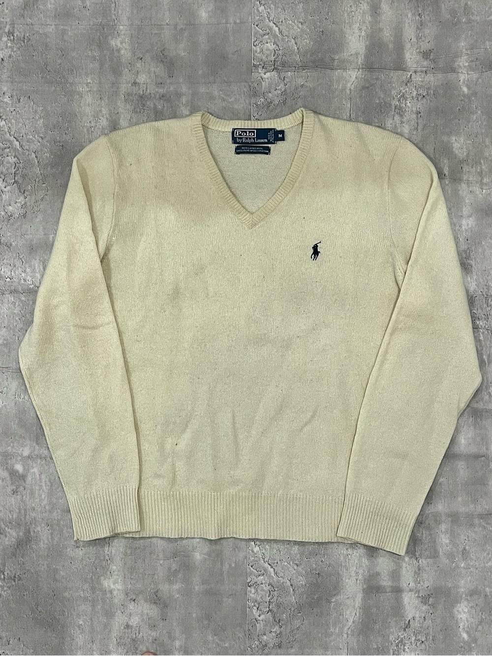 Polo Ralph Lauren V Neck Sweater Cream Knit Wool Womens Medium